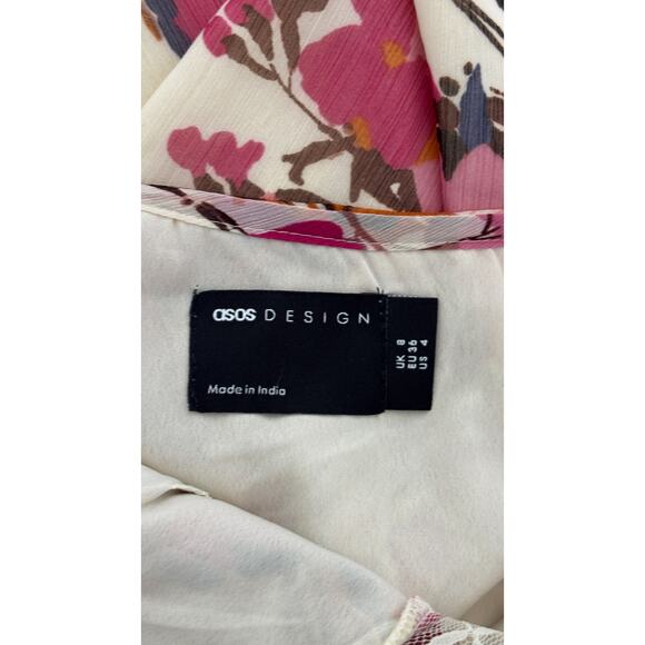 ASOS V Neck Lace Chiffon Floral Midi Tea Dress Womens Size 4 New Cream Pink - Picture 12 of 14